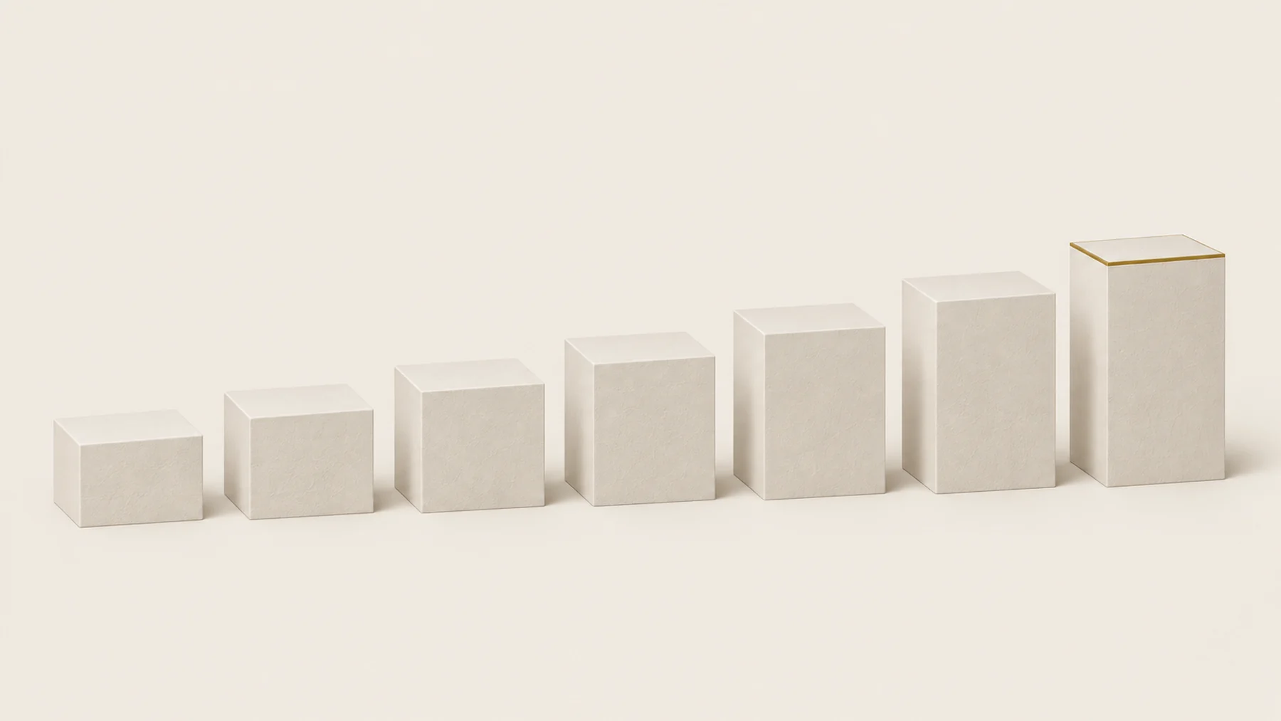 Plinths rising left to right, each a little taller than the last